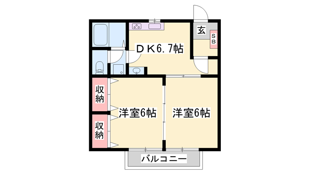 西飾磨駅 徒歩5分 2階の物件間取画像