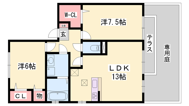 ティーダ御立 B棟の物件間取画像