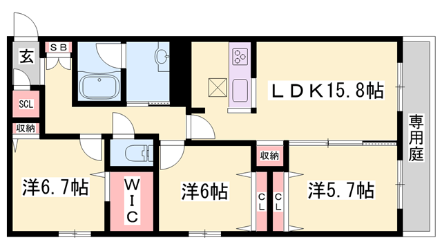 オカバ姫路青山シャーメゾン A棟の物件間取画像
