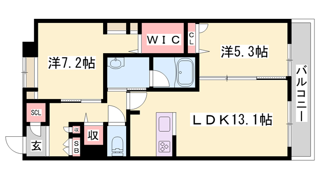 オカバ姫路岡町シャーメゾン B棟の物件間取画像