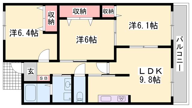 網干駅 徒歩18分 3階の物件間取画像